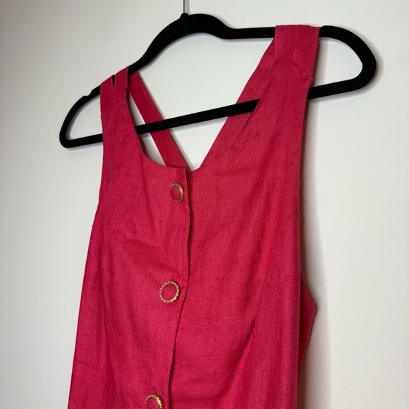 VTG 100% Linen Lagenlook Preppy Old Money Aesthetic Pink Strappy Pinafore Dress - Picture 2 of 6